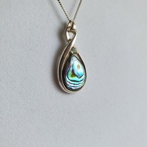 AVON VINTAGE Sterling Silver Abalone Drop Necklace